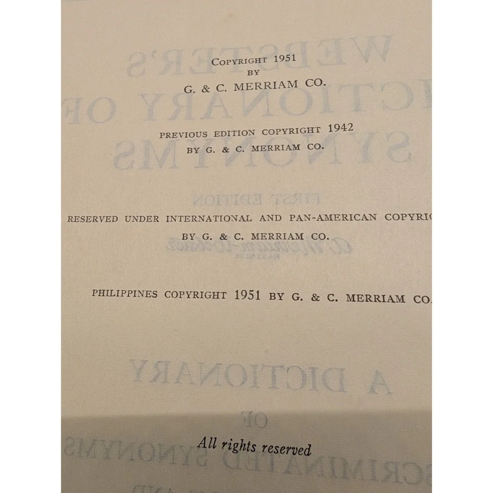 Webster's Dictionary of Synonyms 1951 1st Edition